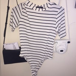 striped bodysuit with high neck